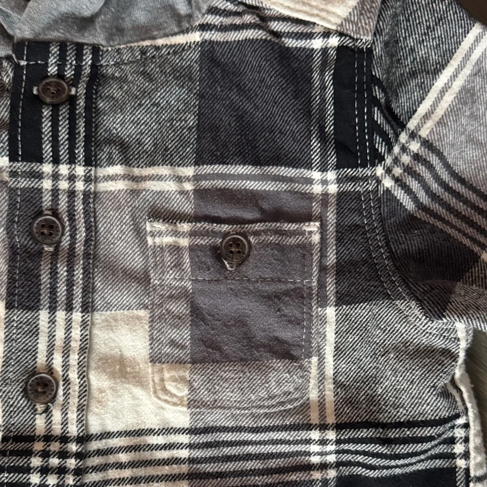 OshKosh B'gosh Black, Gray & White Hooded Flannel Shirt | 3T